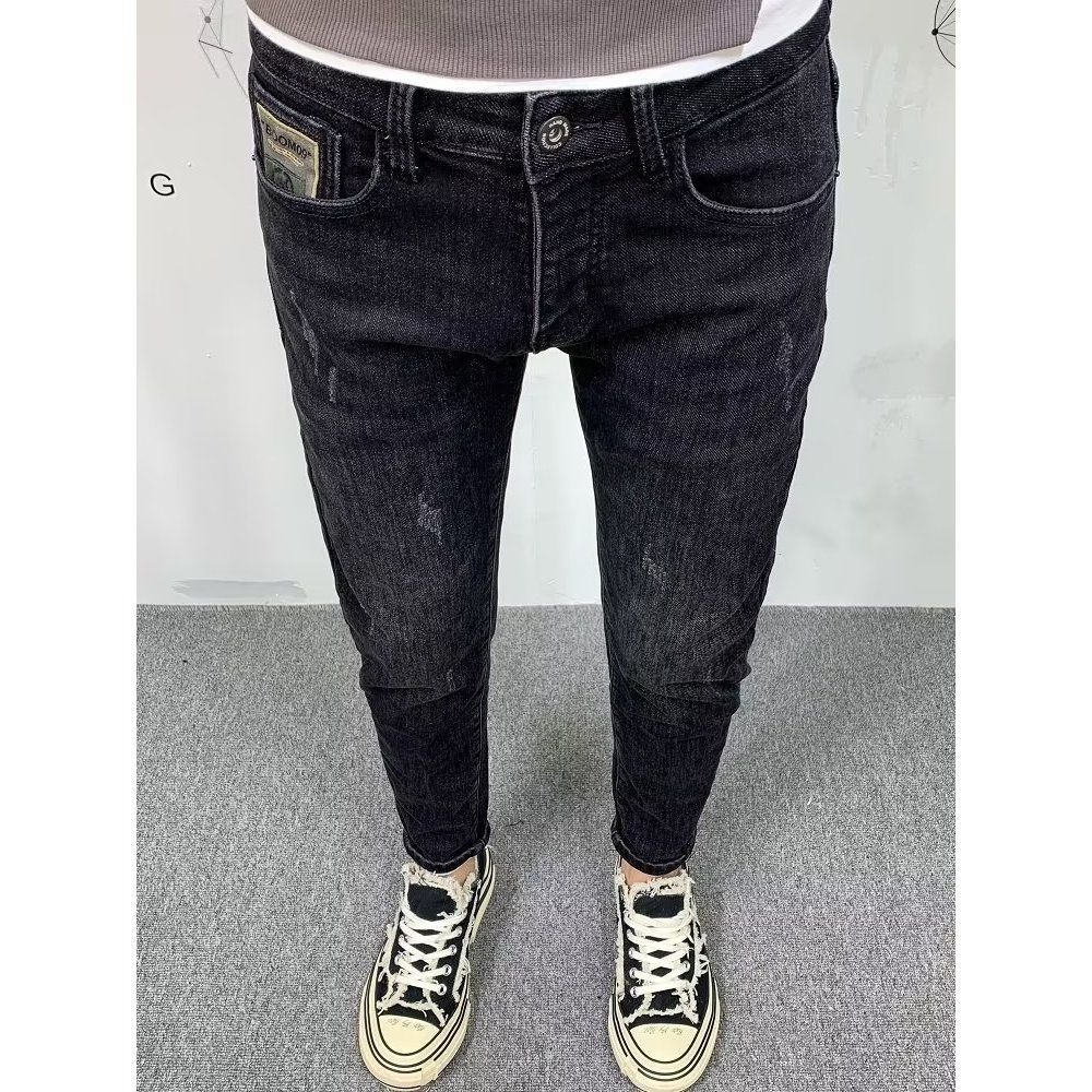 남성용 슬림핏 데님 청바지, 캐주얼 솔리드 블랙 슬림  - Streetwear Clothing Brands 리뷰 및 가격