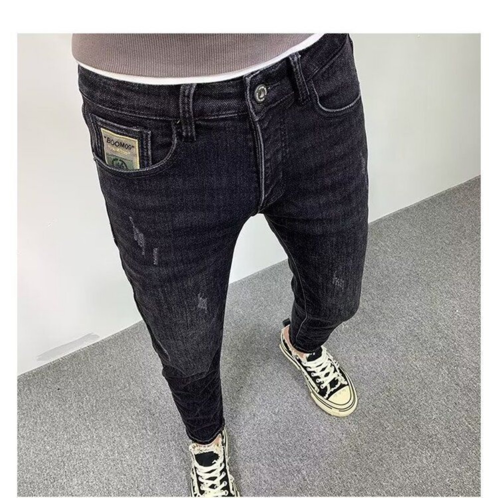 남성용 슬림핏 데님 청바지, 캐주얼 솔리드 블랙 슬림  - Streetwear Clothing Brands 리뷰 및 가격