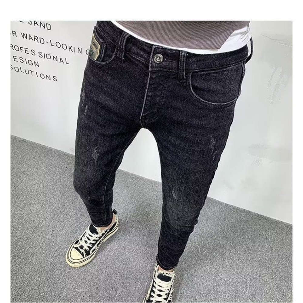 남성용 슬림핏 데님 청바지, 캐주얼 솔리드 블랙 슬림  - Streetwear Clothing Brands 리뷰 및 가격