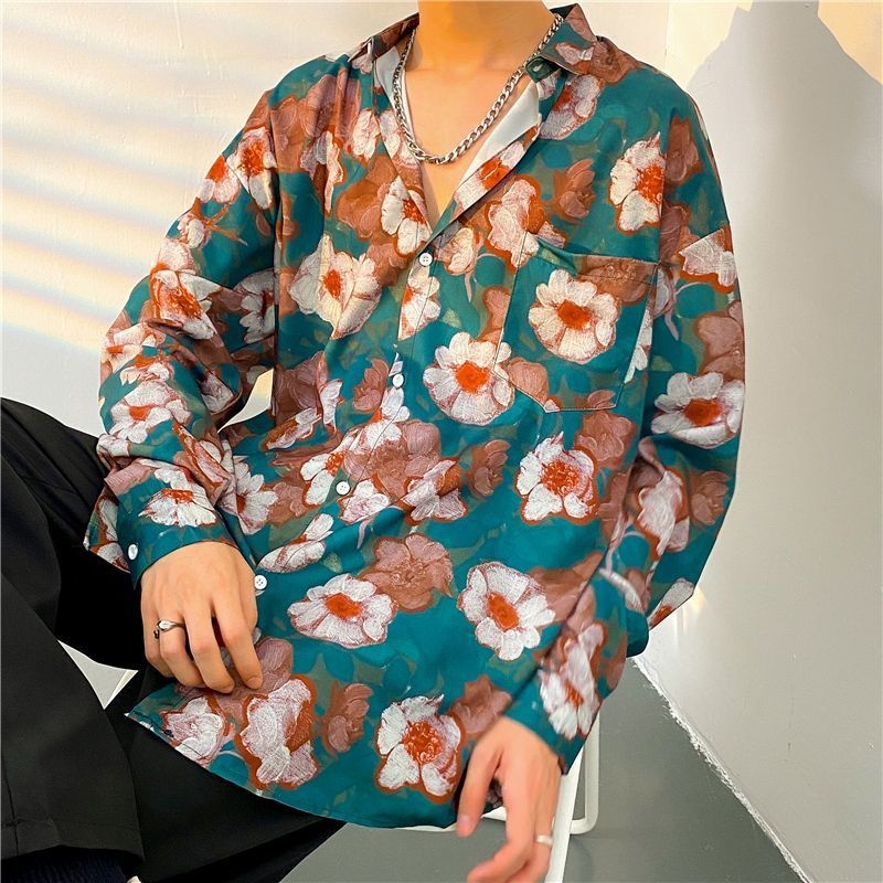 남성 긴 소매 꽃 셔츠, 브랜드 하와이 스타일, 넉넉한 - Streetwear Brand Flower 리뷰 및 가격