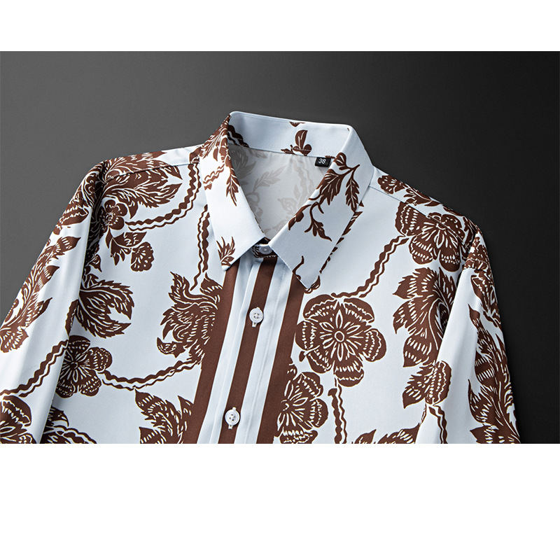 브랜드 플라워 프린트 남성 셔츠 레트로 스트라이프 긴팔 - Streetwear Brand Flower 리뷰 및 가격
