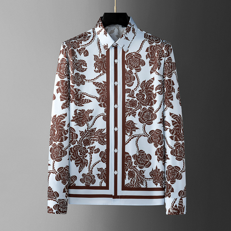 브랜드 플라워 프린트 남성 셔츠 레트로 스트라이프 긴팔 - Streetwear Brand Flower 리뷰 및 가격