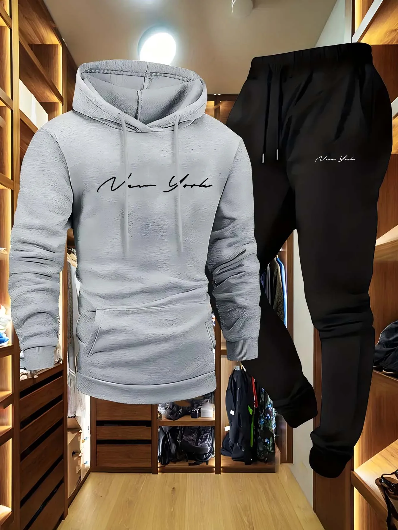 남성용 부드러운 후드 스웨트셔츠 스웨트팬츠 세트 편안한 - Streetwear Zipper 리뷰 및 가격