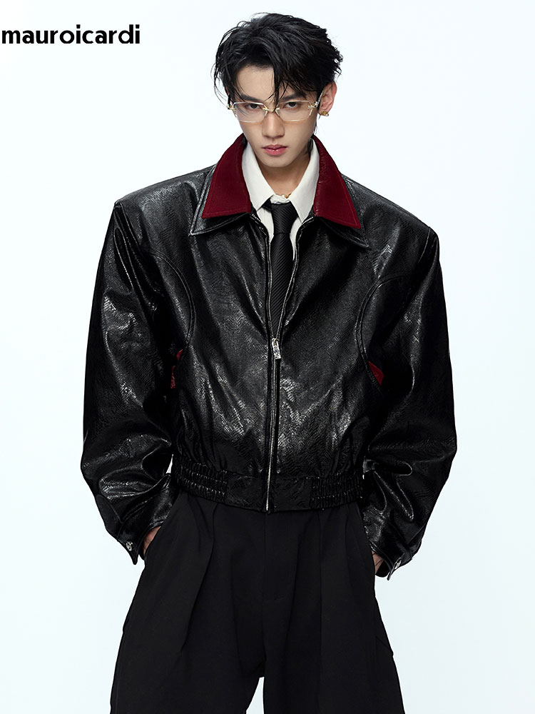 Mauroicardi 봄 가을 패치 워크 짧은 뱀 가죽 - Streetwear Brand China 리뷰 및 가격