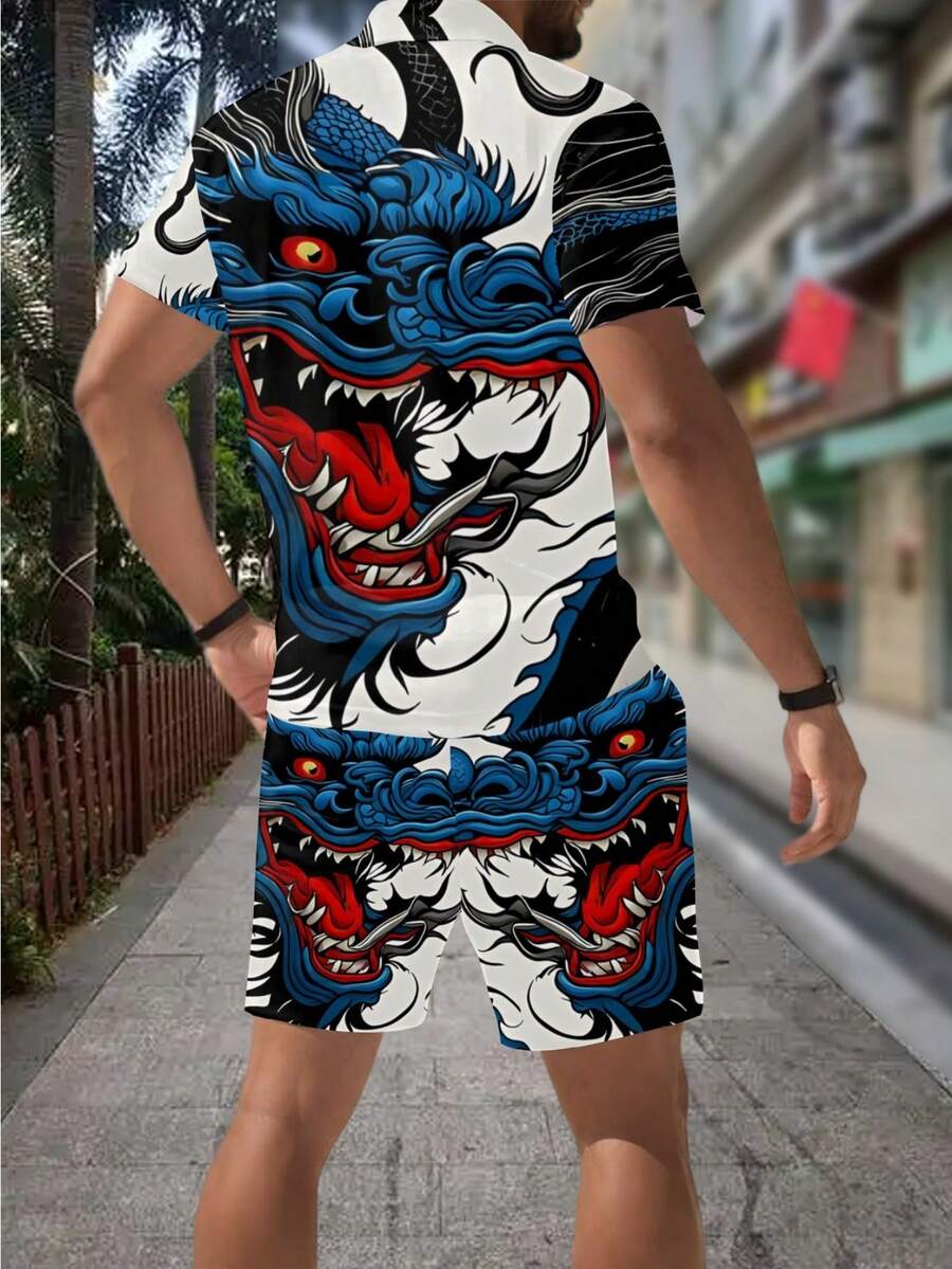남성용 3D 드래곤 프린트 지퍼 폴로 셔츠 캐주얼 반바 - Streetwear Zipper 리뷰 및 가격