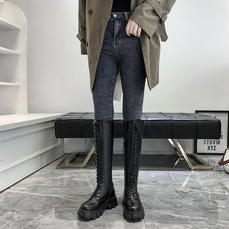 여성용 니하이 부츠 레이스업 컴뱃 부티 플랫폼 러그 솔 - Streetwear Zipper 리뷰 및 가격